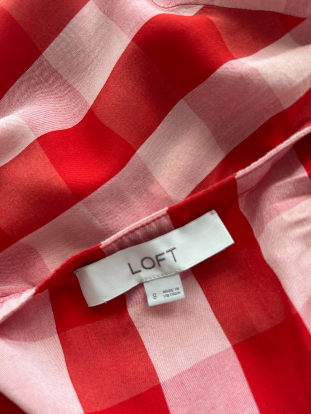 LOFT Red and Cream Gingham Midi Wrap Dress - Picture 6 of 7